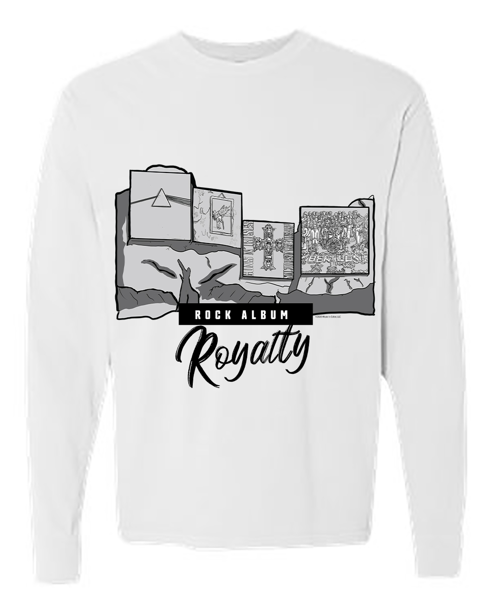 Mount Rushmore - Rock Album Royalty (White Long Sleeve Shirt)